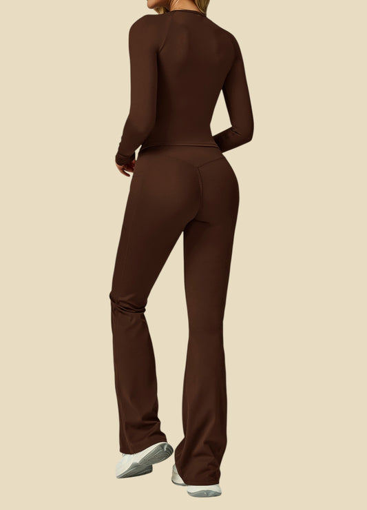 Aire Brown set - legging and long sleeve fitted top