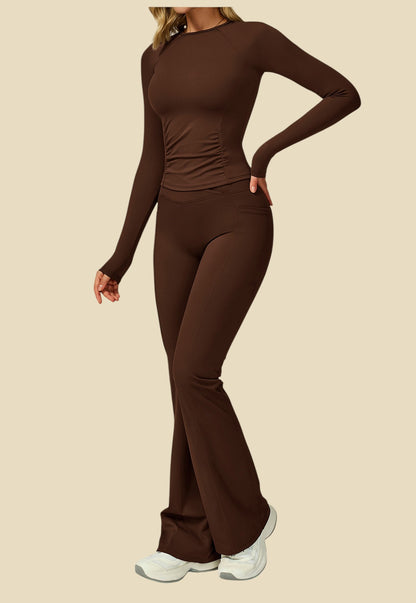 Aire Brown set - legging and long sleeve fitted top