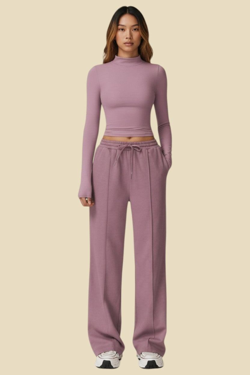 Camille set - Dusty Mauve Sweatpants and long sleeve fitted top